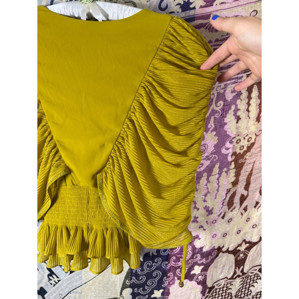Chartreuse Gold Unique Beaded Whimsy Fairy Bohemian Chic Women's Top Size M - Picture 4 of 16